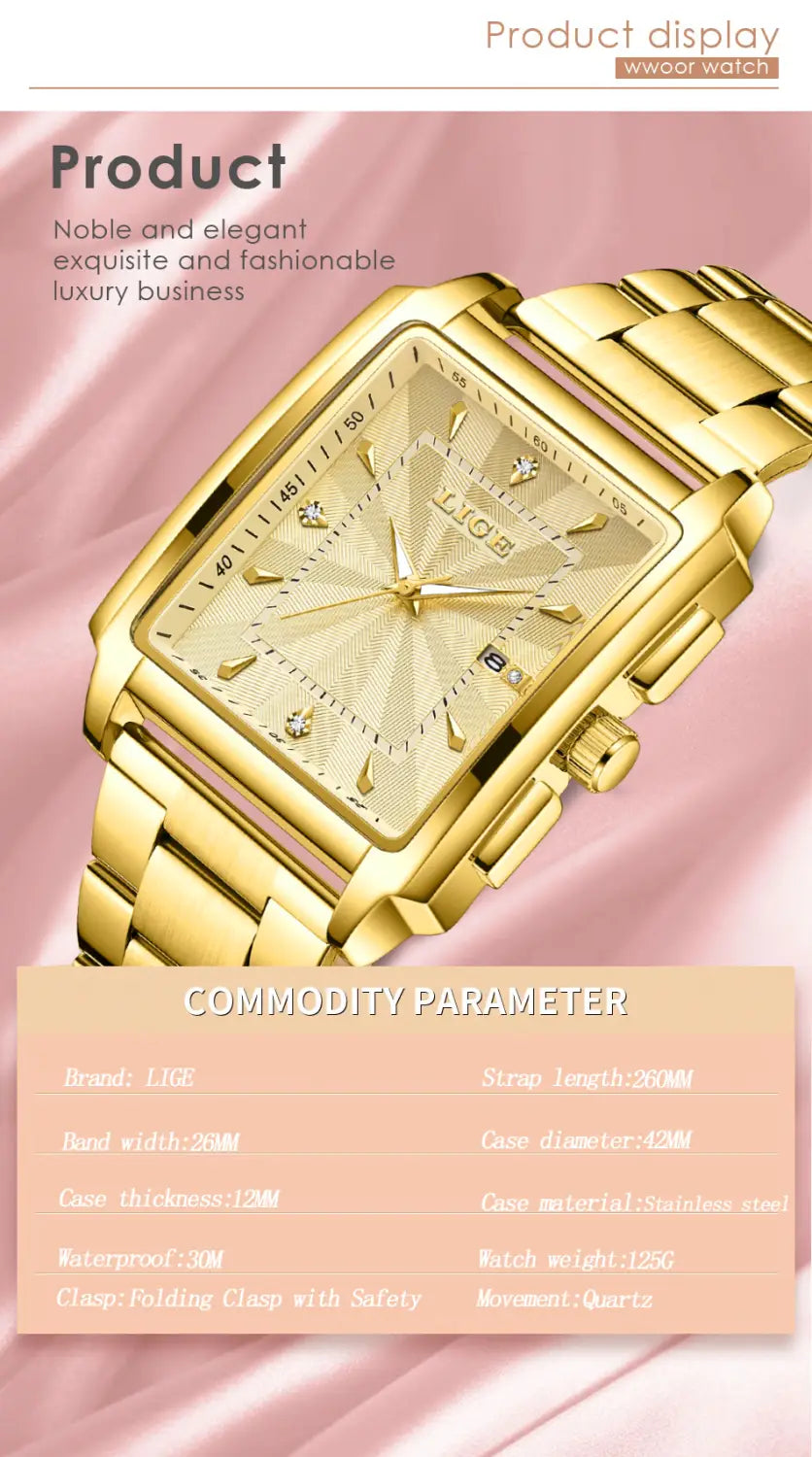 Montre LIGE Luxury Waterproof Quartz Watch for Women Date Display