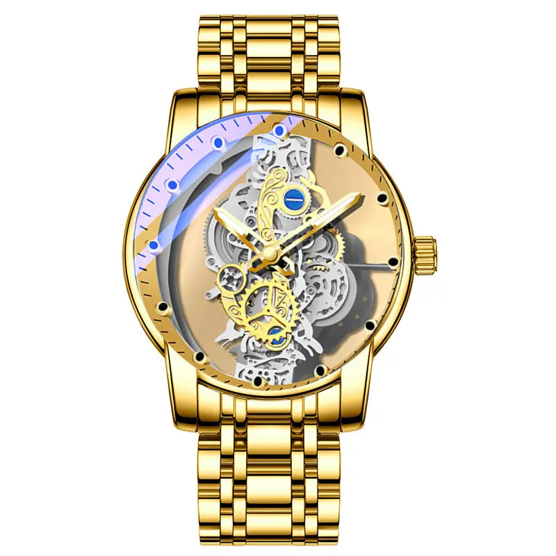 Montre New Fashion Double Hollow Watch Men Luxury Gold Watches Imitation Mechanical Tourbillon Quartz Wristwatches Men