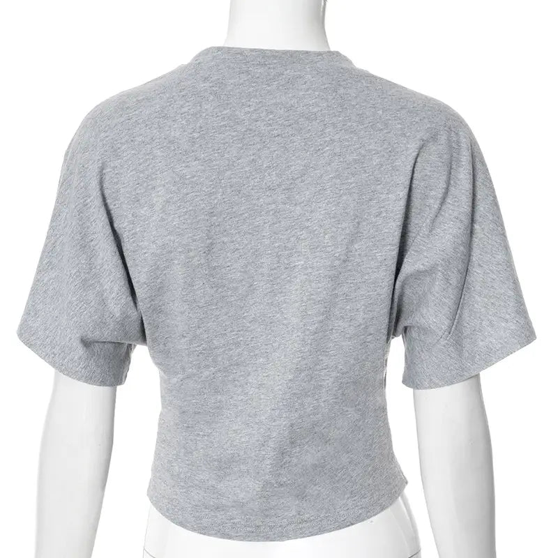 Gray Cropped T-shirt Women’s O-neck Corset Tops Fashion Casual Solid Streetwear Spring Summer Short Tee Shirts for Girls