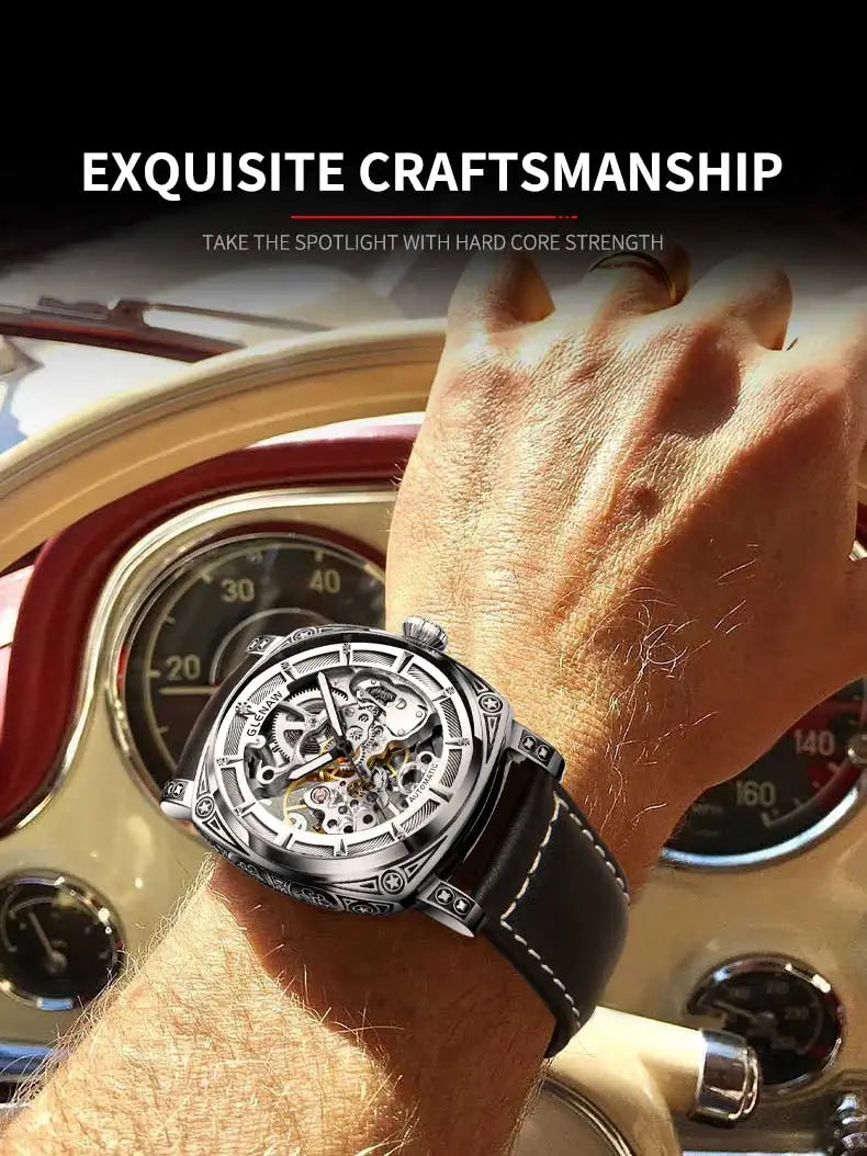 Montre Glenaw Automatic Stainless Steel Waterproof Men’s Carving Watch