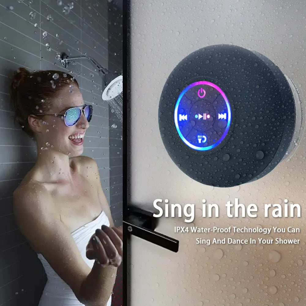 Portable Wireless Bluetooth Speaker LED Light IPX4 Waterproof Loudspeaker Outdoor Bathroom Large Suction Cup Stereo