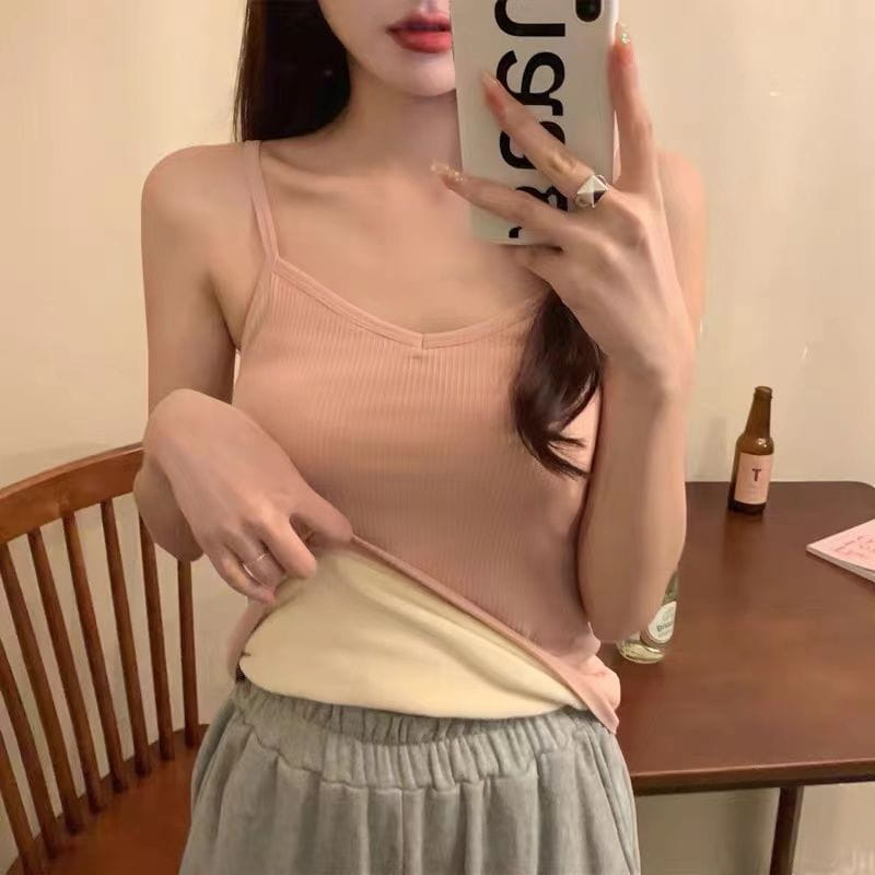 T-shirt Sleeveless Tops Women Winter Warm Underwear Solid Color Thermal Casual Nightwear Sexy Elasticity Female Thin