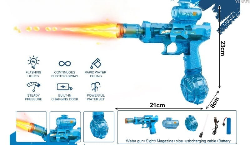 Electric Water Gun Automatic Water Blaster with LED Lights High Pressure Long Range Summer Beach Pool Outdoor Toy for
