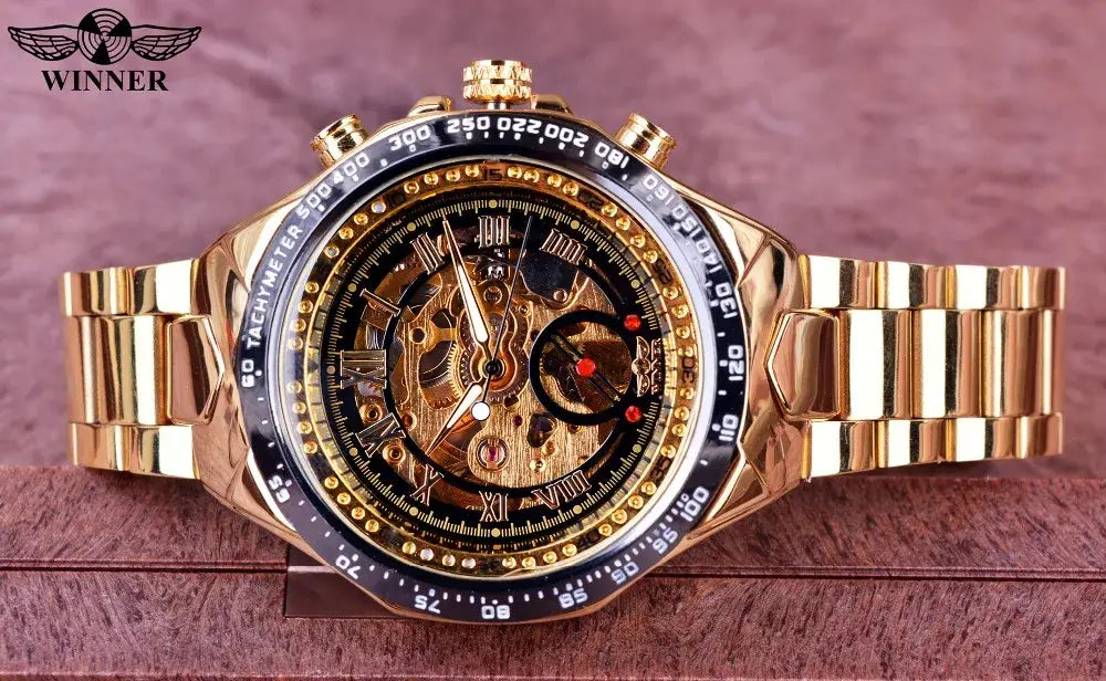 Montre Winner Mechanical Sport Design Bezel Golden Watch Mens Watches Top Brand Luxury Montre Homme Clock Men Automatic