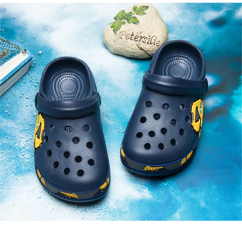 Beautiful Shoe’s Children Shoes Baby Boys Slippers Cartoon Excavator Print Clogs Summer Breathable Soft Indoor Sports