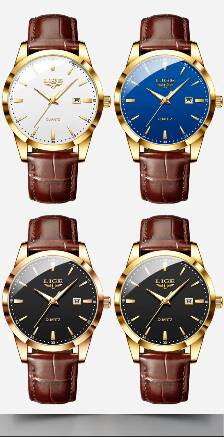 Montre LIGE Women Waterproof Leather Chronograph Watch