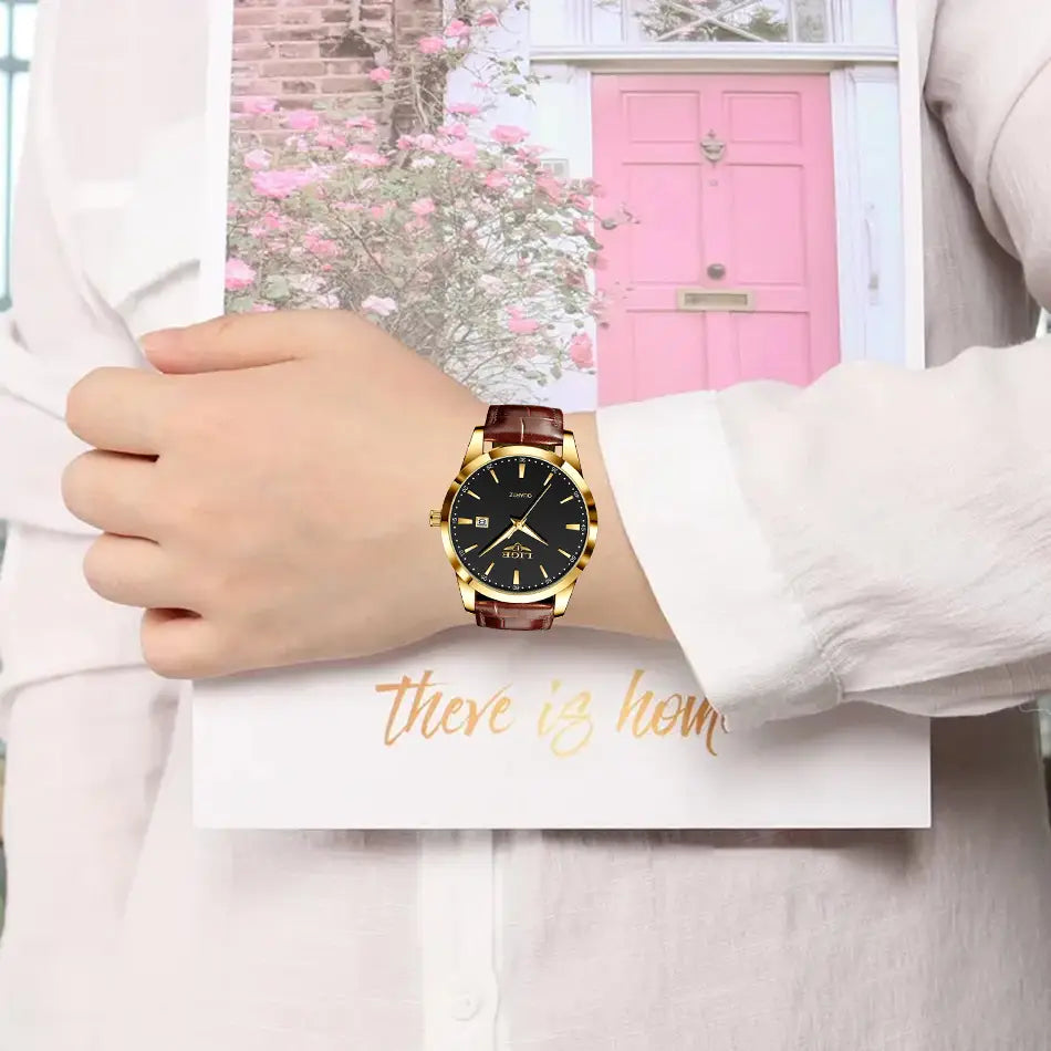 Montre LIGE Women Waterproof Leather Chronograph Watch