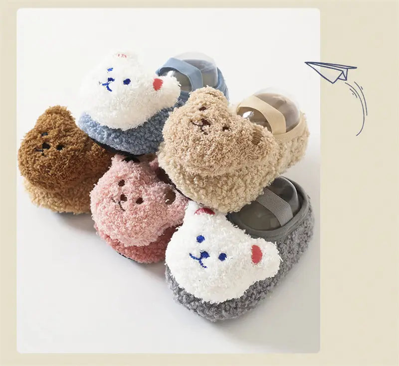 Beautiful Shoe’s Cartoon Bear Baby Shoes Winter Thick Warm Newborn Shoes Non-slip Soled Soft Plush Toddler Kids Boy