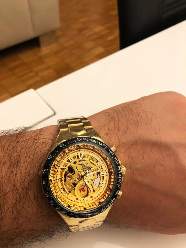 Montre Winner Mechanical Sport Design Bezel Golden Watch Mens Watches Top Brand Luxury Montre Homme Clock Men Automatic