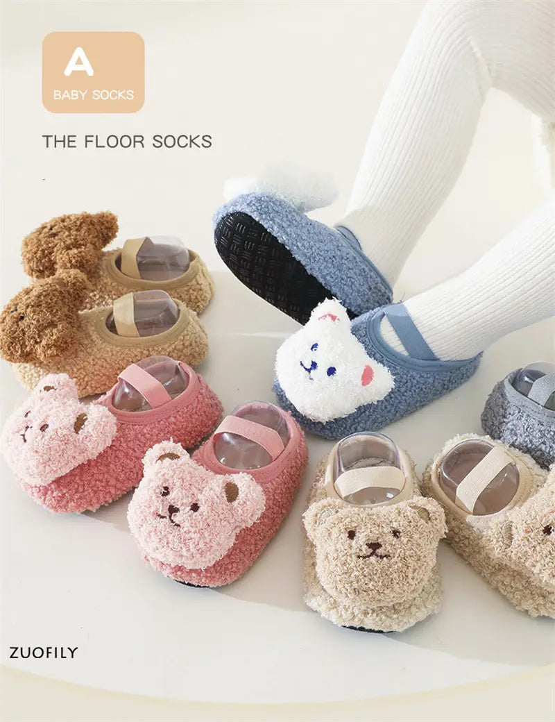 Beautiful Shoe’s Cartoon Bear Baby Shoes Winter Thick Warm Newborn Shoes Non-slip Soled Soft Plush Toddler Kids Boy
