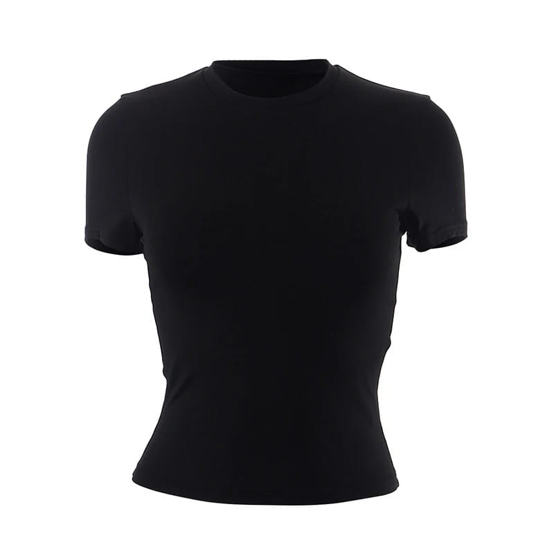 Spring Summer New Short Sleeve T-Shirt Women Solid Simple Casual Soft All-Match Hot Basic Crop Tops Tees Summer Fashion