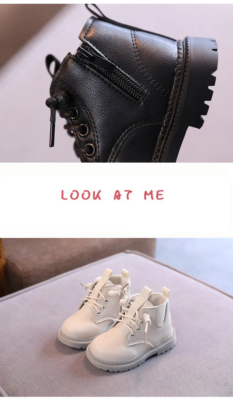 Beautiful Shoe’s Kids Leather Chelsea Boots Waterproof Children Sneakers Beige Toddler Snow Boots Girl Winter Shoe Boy