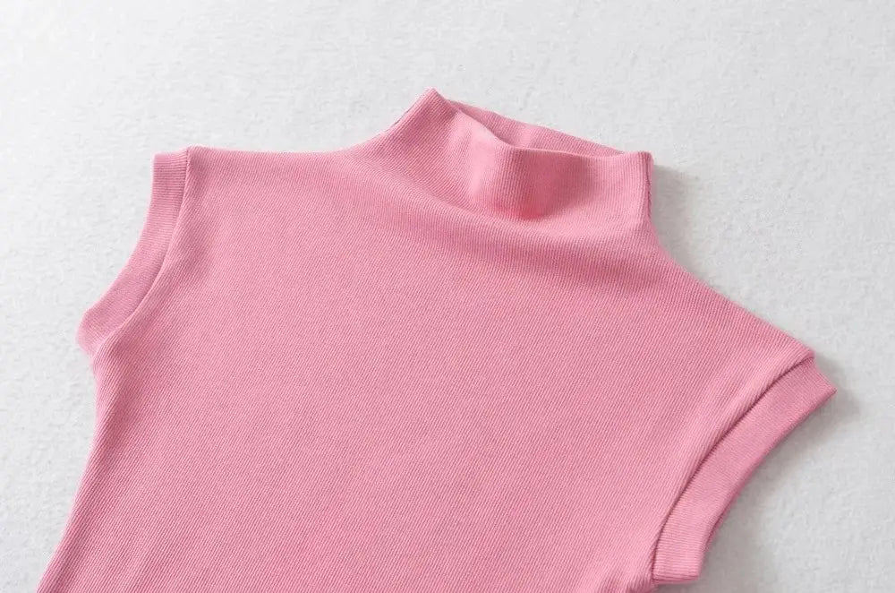 Women Summer Sexy Turtleneck Sleeveless T-Shirts Tops Solid Slim Fit Pullovers Causal Tees Shirts Female Streetwear