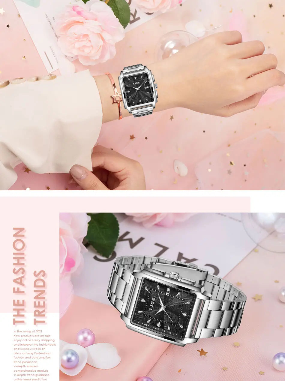 Montre LIGE Luxury Waterproof Quartz Watch for Women Date Display