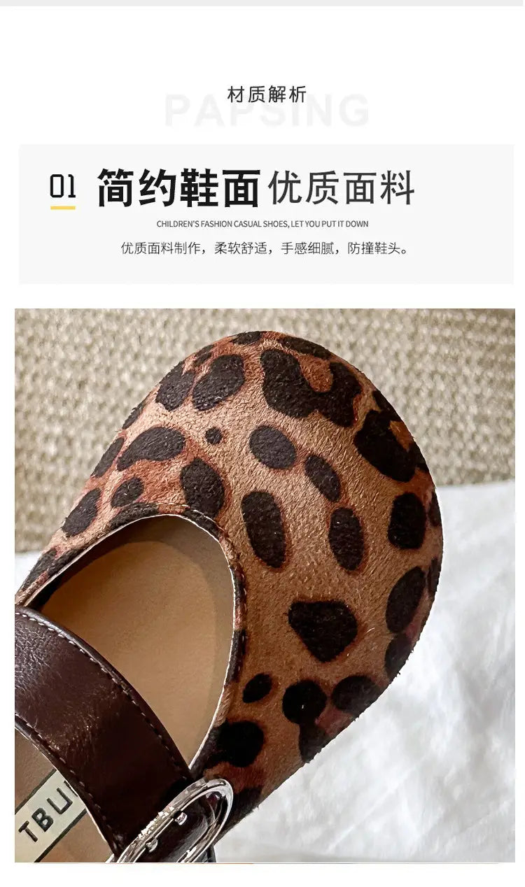 Beautiful Shoe’s Fashion Leopard Print Kid Shoe2026spring New Cute Girl Shoe Retro Princess Shoe Brand Girl Leather