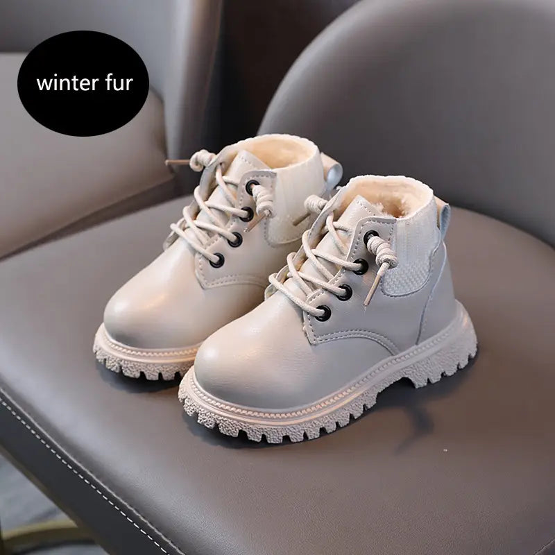 Beautiful Shoe’s Kids Leather Chelsea Boots Waterproof Children Sneakers Beige Toddler Snow Boots Girl Winter Shoe Boy