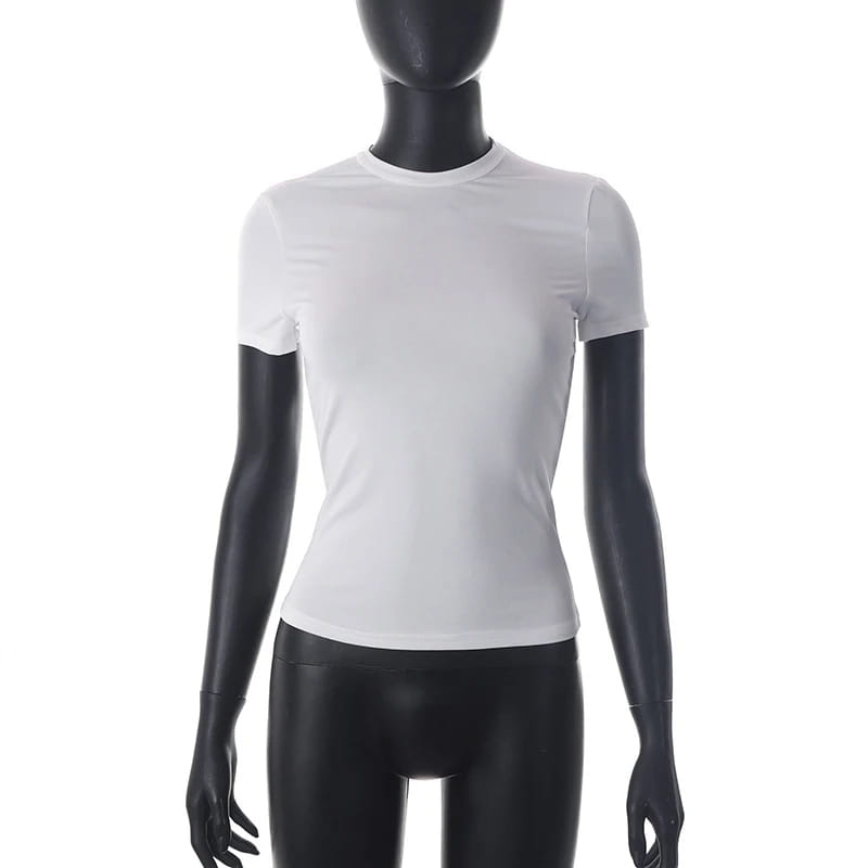 Spring Summer New Short Sleeve T-Shirt Women Solid Simple Casual Soft All-Match Hot Basic Crop Tops Tees Summer Fashion