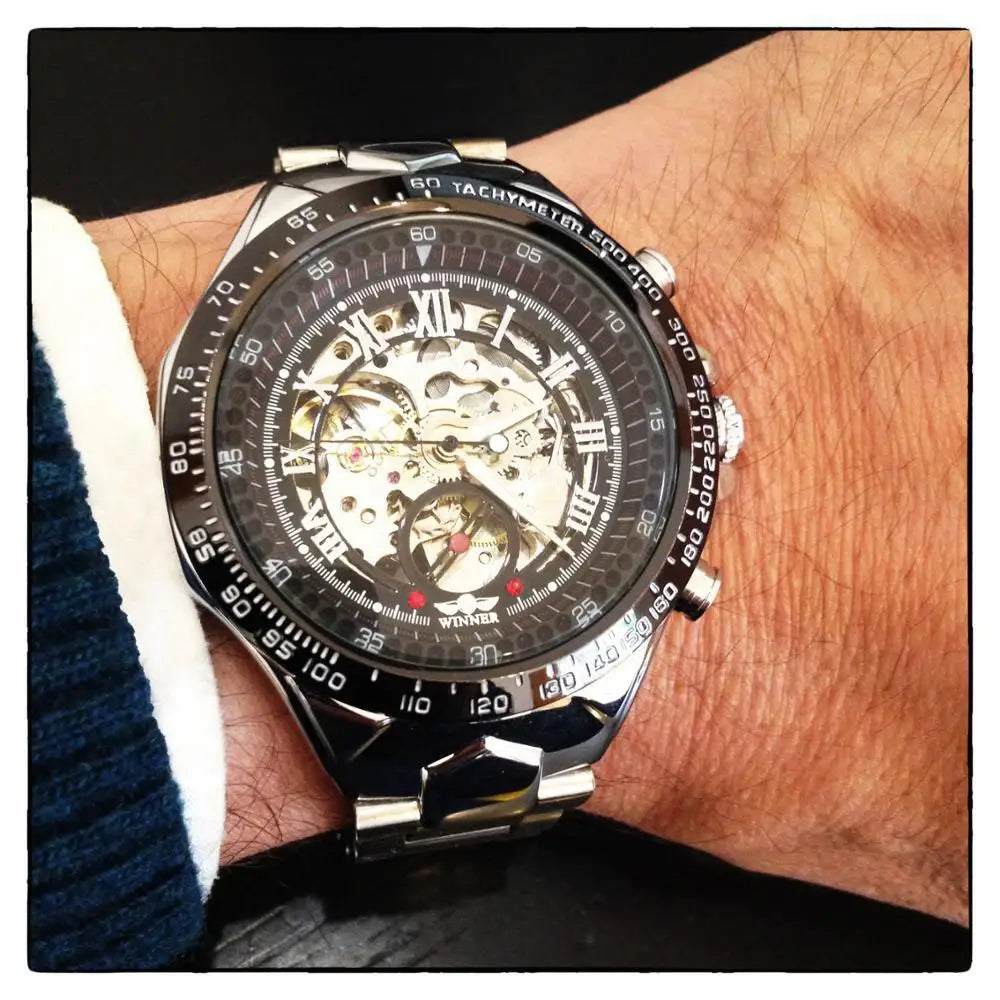 Montre Winner Mechanical Sport Design Bezel Golden Watch Mens Watches Top Brand Luxury Montre Homme Clock Men Automatic