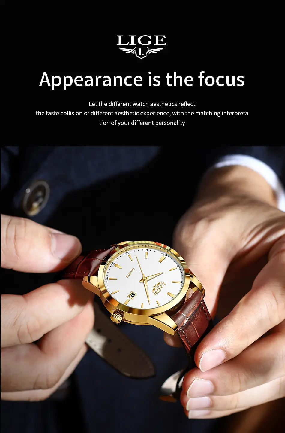 Montre LIGE Women Waterproof Leather Chronograph Watch