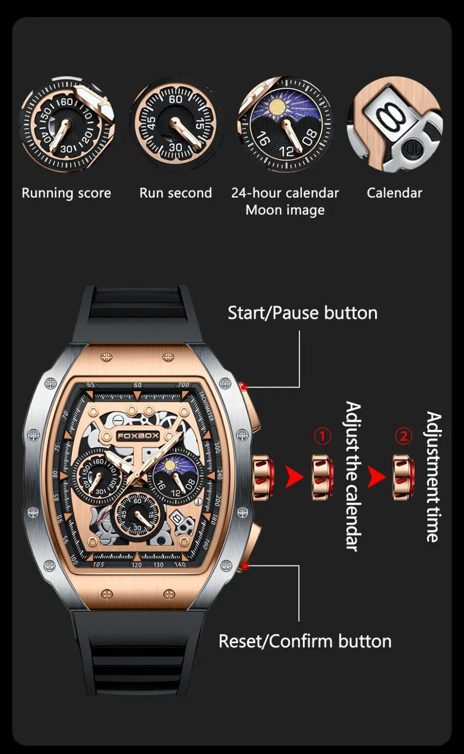 Montre Waterproof Luminous Quartz Sport Watch with Comfortable Silicone Band