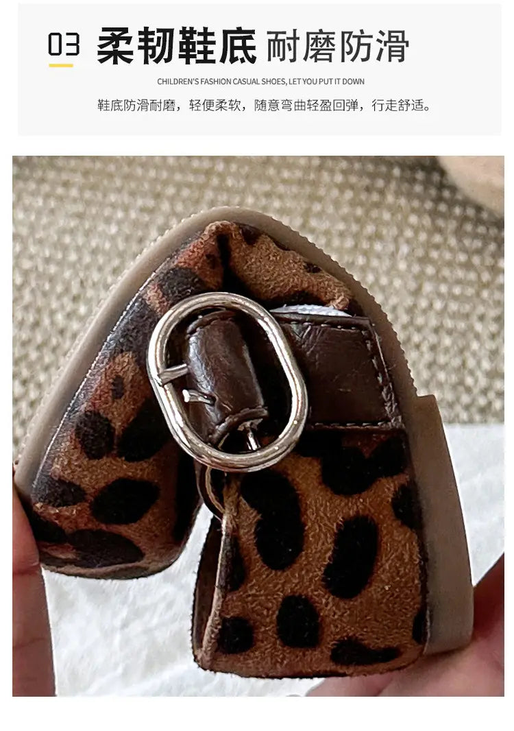 Beautiful Shoe’s Fashion Leopard Print Kid Shoe2026spring New Cute Girl Shoe Retro Princess Shoe Brand Girl Leather