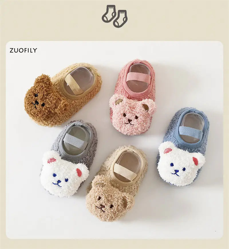 Beautiful Shoe’s Cartoon Bear Baby Shoes Winter Thick Warm Newborn Shoes Non-slip Soled Soft Plush Toddler Kids Boy