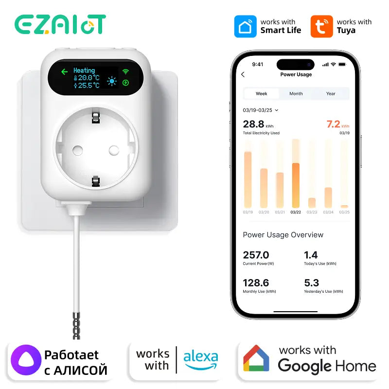 Tuya Wifi Digital Thermostat Socket 16A Precision Plug Remote Temperature Controller Timer Switch Cooling Heating 3M