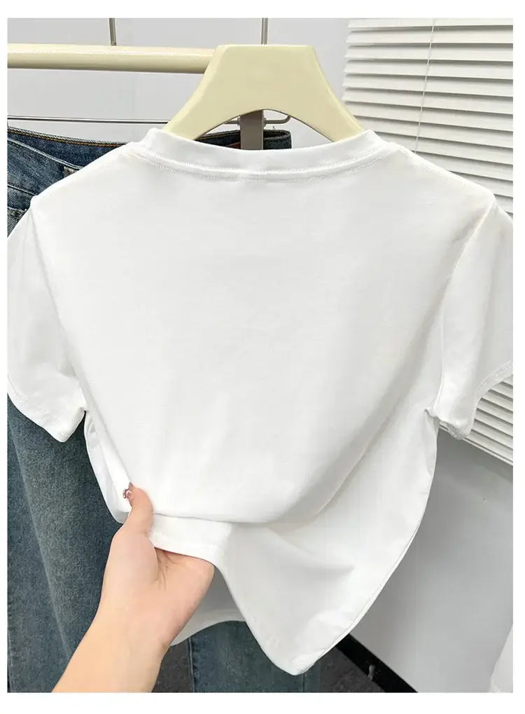 2026 Summer New High Quality Casual T Shirt Sexy Short Sleeved Sleeves Fashion Trend Solid Women Clothing Y2k Tops