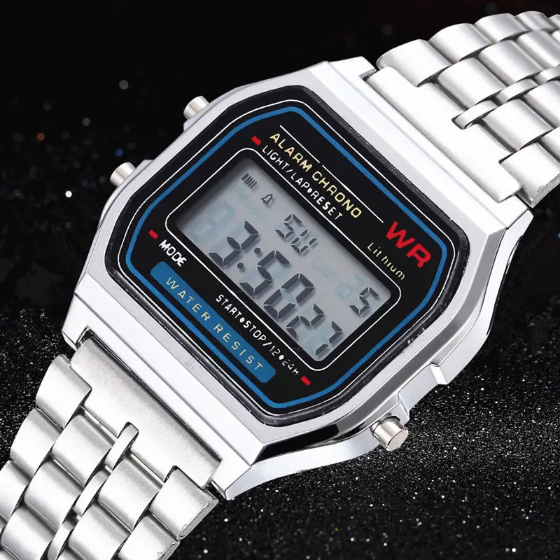 Montre Digital LED Sports Watch with Durable Steel Strap