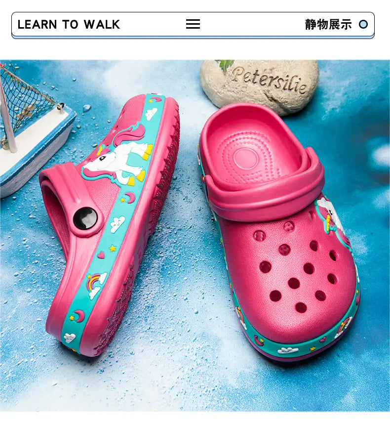 Beautiful Shoe’s Children Shoes Baby Boys Slippers Cartoon Excavator Print Clogs Summer Breathable Soft Indoor Sports