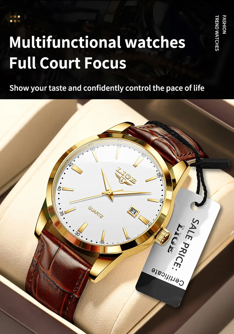Montre LIGE Women Waterproof Leather Chronograph Watch