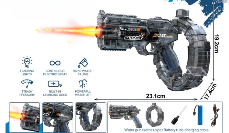 Electric Water Gun Automatic Water Blaster with LED Lights High Pressure Long Range Summer Beach Pool Outdoor Toy for