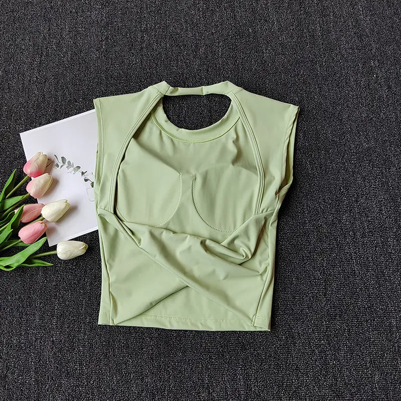 Sexy Short Yoga Top Backless Fixed Chest Pad Sports T-shirt Vest Women’s Tight Quick Drying Slimming Yoga Suit Top