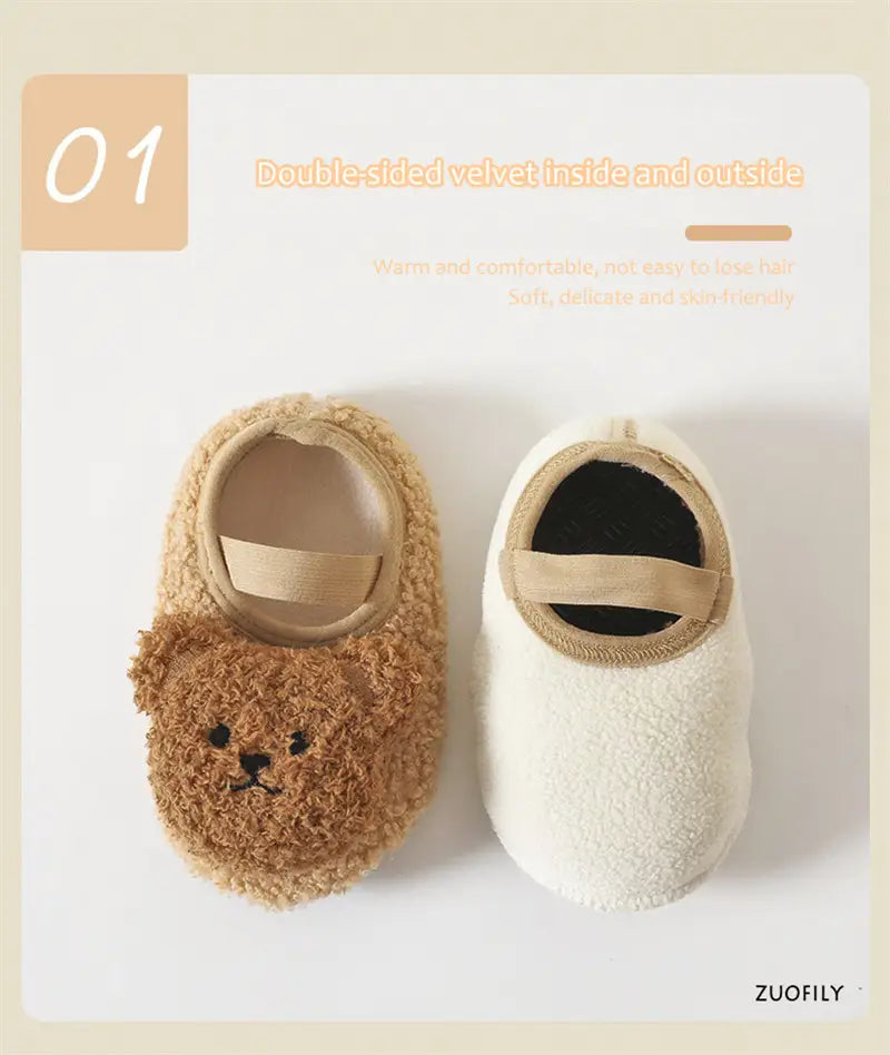 Beautiful Shoe’s Cartoon Bear Baby Shoes Winter Thick Warm Newborn Shoes Non-slip Soled Soft Plush Toddler Kids Boy