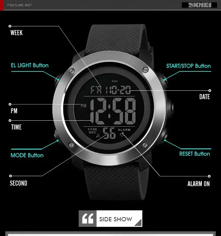 Montre SKMEI Digital Sport Watch Waterproof Chronograph Alarm Men Timepiece