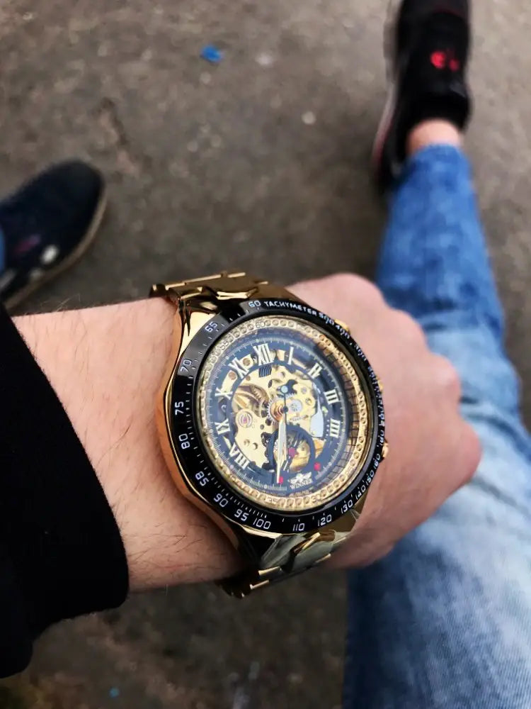 Montre Winner Mechanical Sport Design Bezel Golden Watch Mens Watches Top Brand Luxury Montre Homme Clock Men Automatic