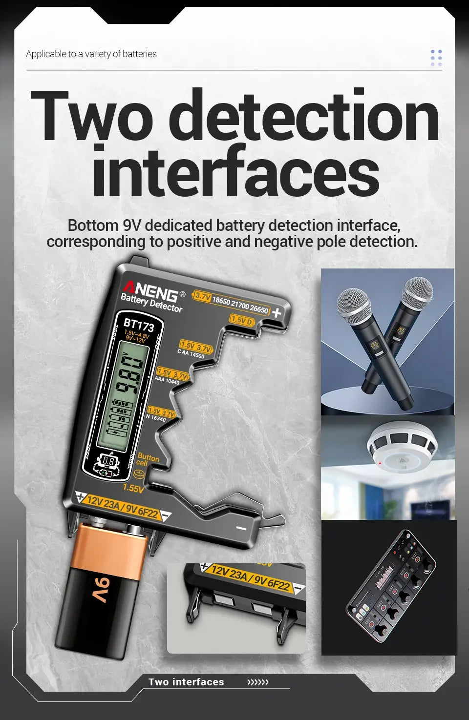 ANENG BT173 Battery Voltage Digital Display Tester Portable Universal High Precision 12V 23A/9V 6F22 Button Cell