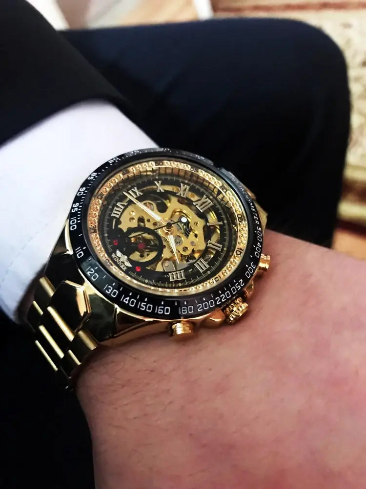 Montre Winner Mechanical Sport Design Bezel Golden Watch Mens Watches Top Brand Luxury Montre Homme Clock Men Automatic