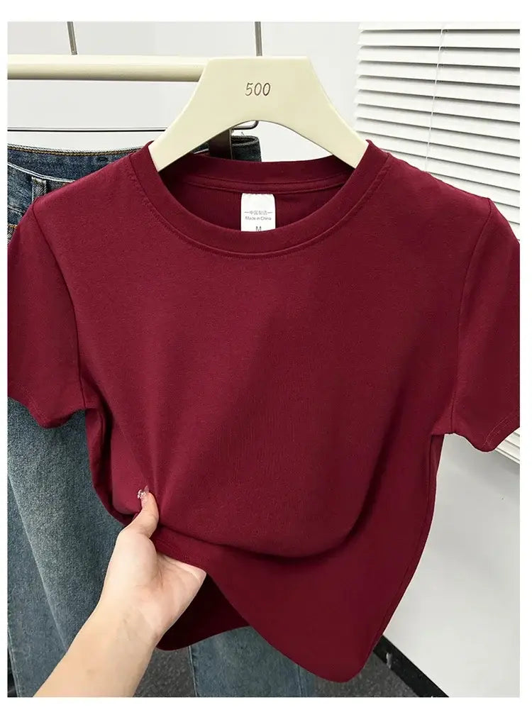 2026 Summer New High Quality Casual T Shirt Sexy Short Sleeved Sleeves Fashion Trend Solid Women Clothing Y2k Tops