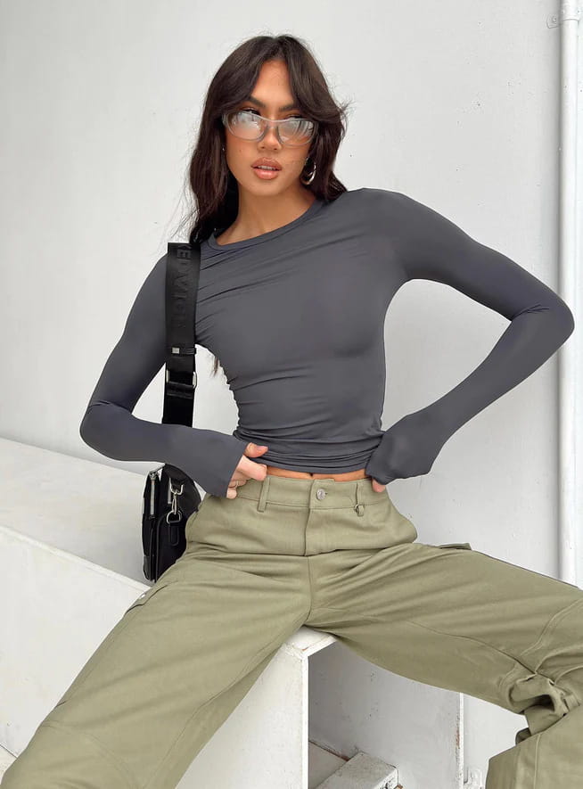 Y2k Long Sleeve T Shirt Women Spring Autumn Crop Top Casual Slim Fit Pullovers Solid O Neck T-shirts Streetwear Female