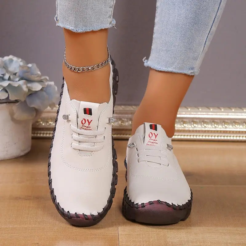 Beautiful Shoe’s Sneakers Women Shoes Loafers Lace Up Leather Flat New Spring 2025 Casual comfortable Mom Shoe Mujer