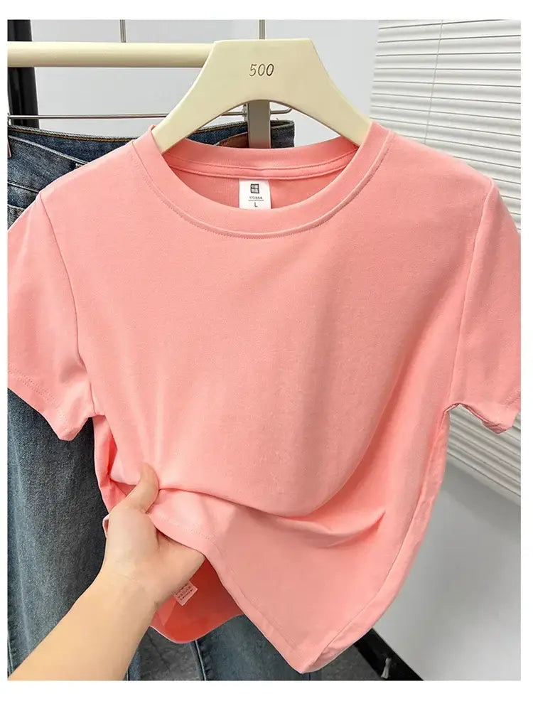 2026 Summer New High Quality Casual T Shirt Sexy Short Sleeved Sleeves Fashion Trend Solid Women Clothing Y2k Tops