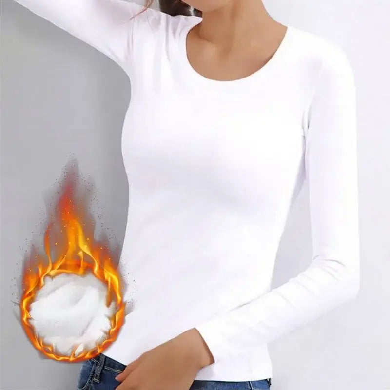 Women Thermal Underwear Winter Turtleneck Bottom Shirt Solid Semi High Collar Long Sleeve Basic T-Shirt Heating Fiber