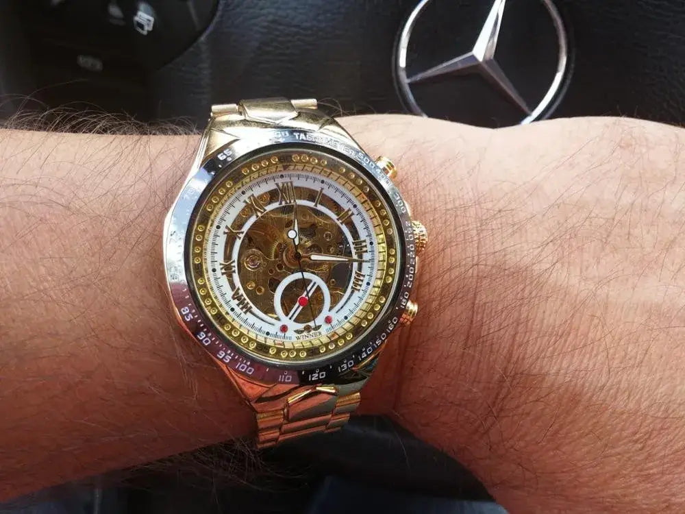 Montre Winner Mechanical Sport Design Bezel Golden Watch Mens Watches Top Brand Luxury Montre Homme Clock Men Automatic