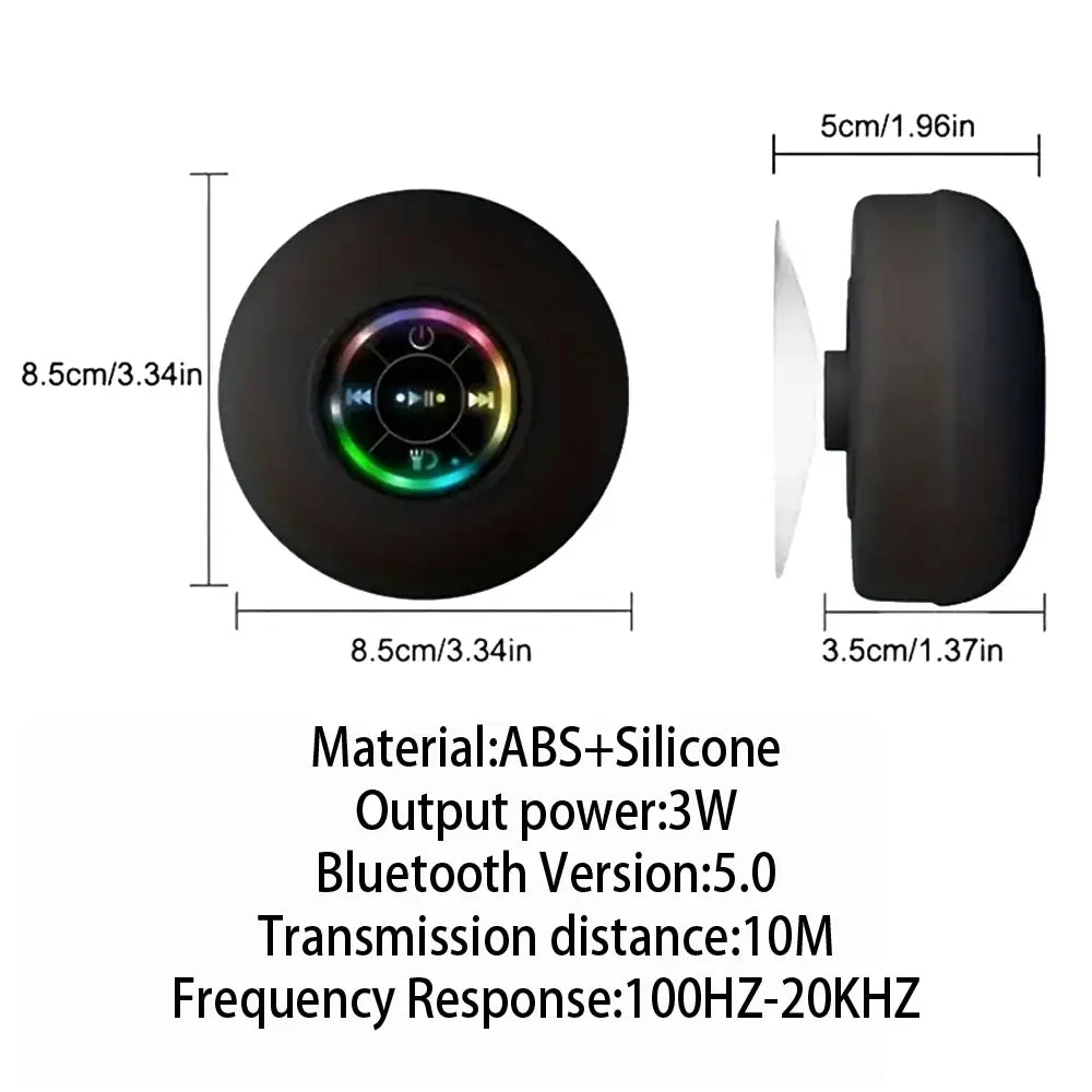 Portable Wireless Bluetooth Speaker LED Light IPX4 Waterproof Loudspeaker Outdoor Bathroom Large Suction Cup Stereo