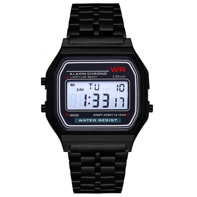 Montre Digital LED Sports Watch with Durable Steel Strap