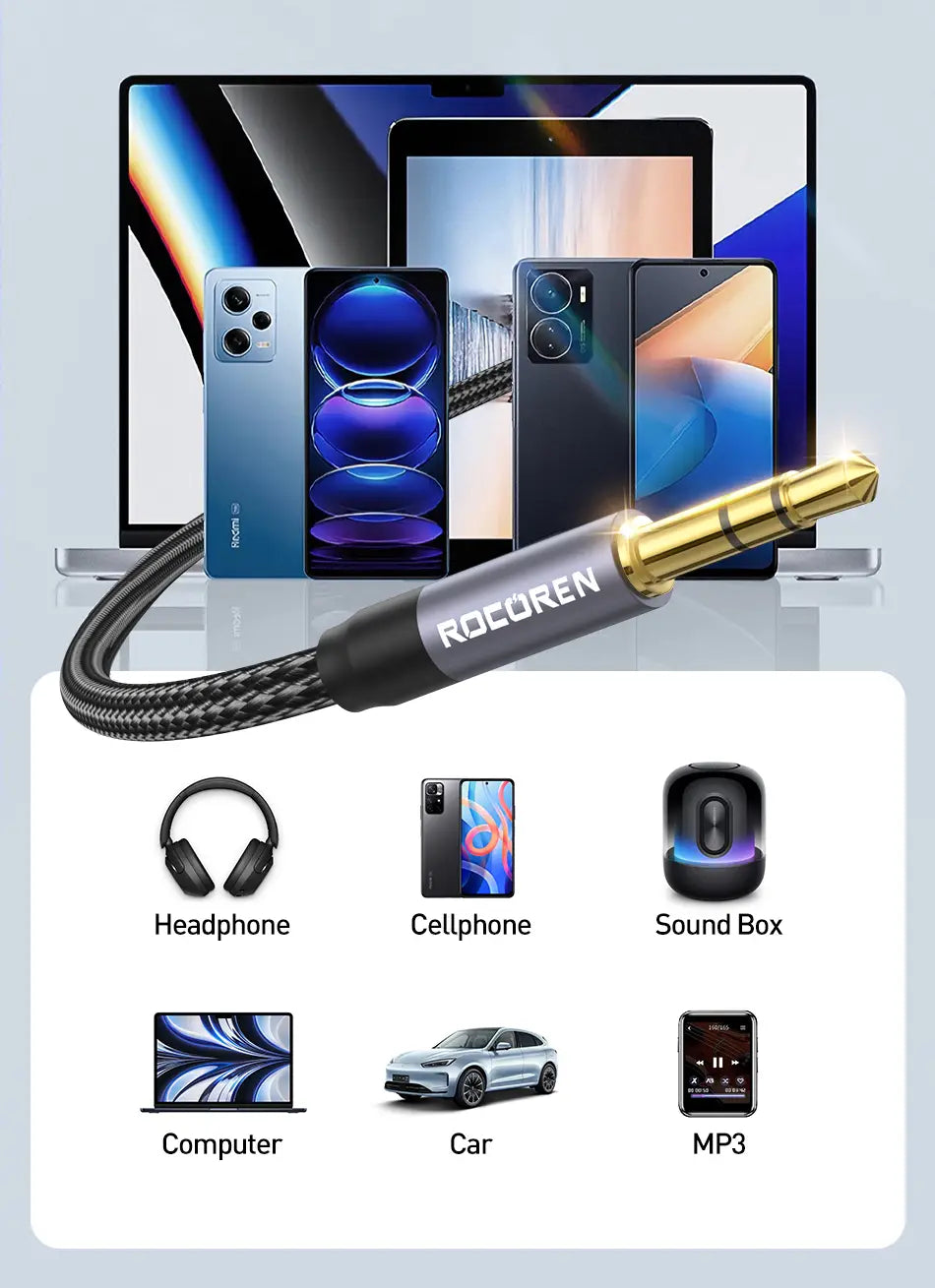 Rocoren Audio Cable 3.5 mm Jack Male to Male Aux Cable For Phone Headphone Car MP3 Speaker Computer 3.5mm Jack Aux Wire