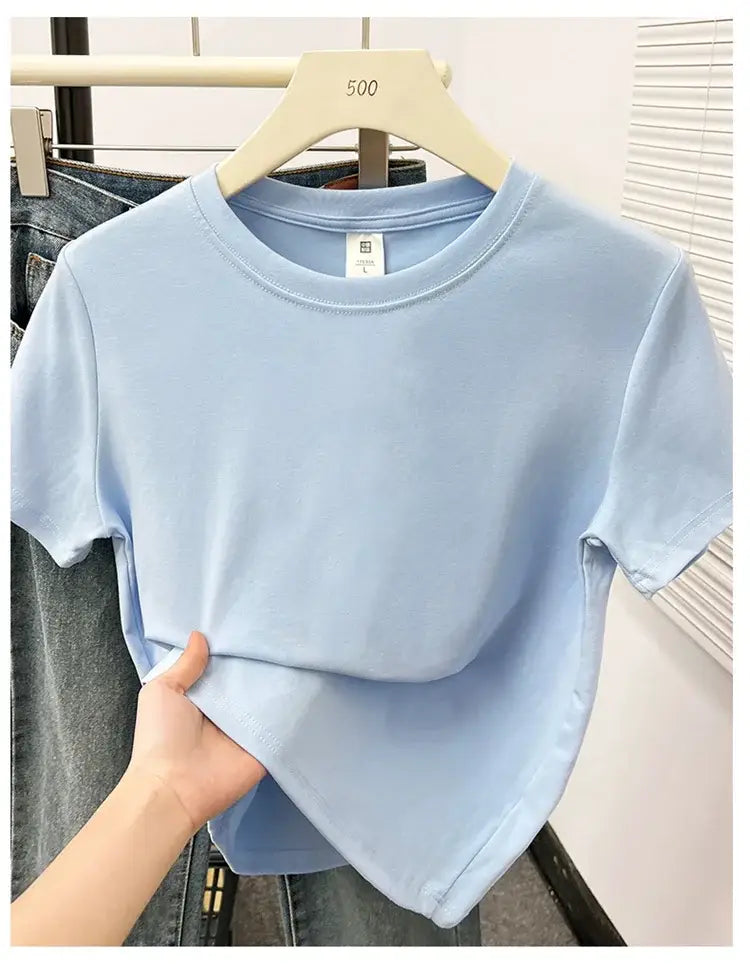 2026 Summer New High Quality Casual T Shirt Sexy Short Sleeved Sleeves Fashion Trend Solid Women Clothing Y2k Tops