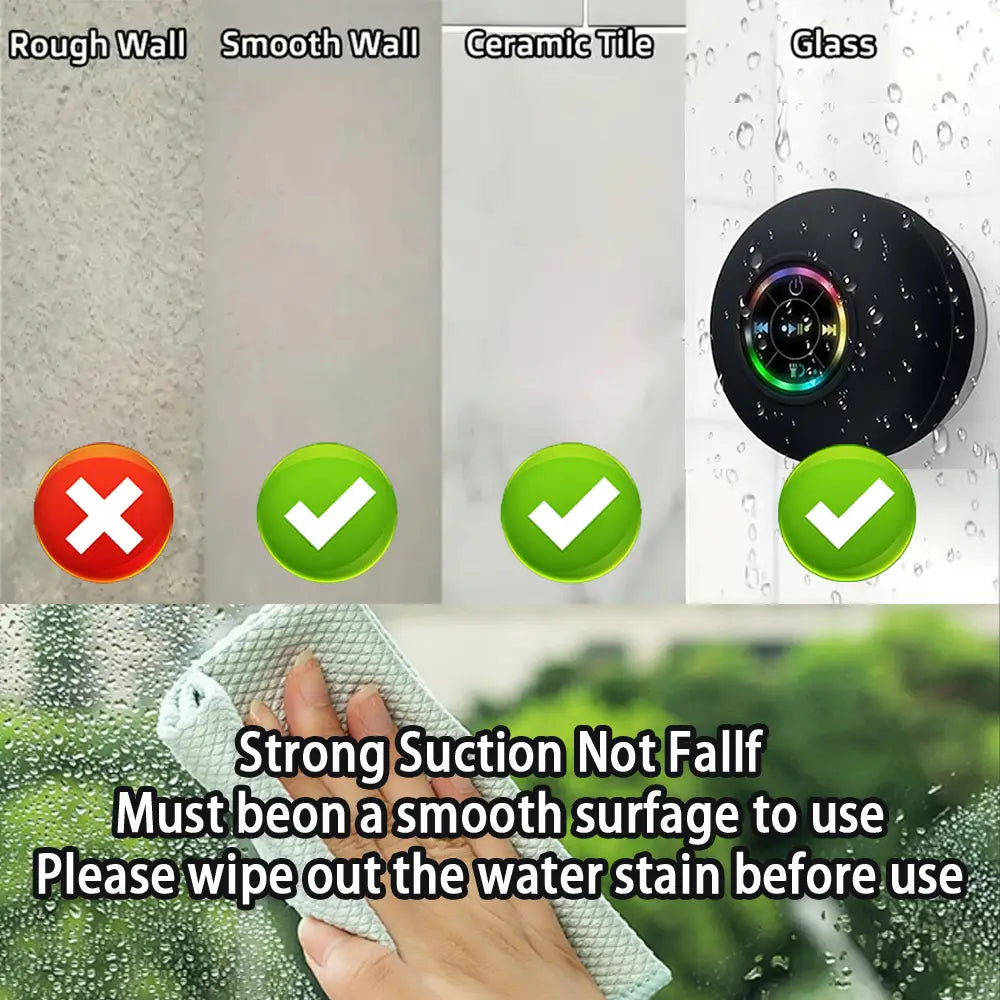 Portable Wireless Bluetooth Speaker LED Light IPX4 Waterproof Loudspeaker Outdoor Bathroom Large Suction Cup Stereo