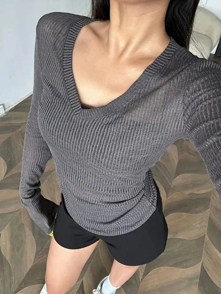 Women Long Sleeve T Shirt Thin Perspective Summer Solid Slim Casual Shirts Female Pullovers Basic Tee Y2k Clothes